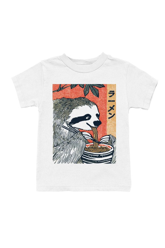 Ukiyo Block Print Sloth Ramen Art Youth's White T-shirt
