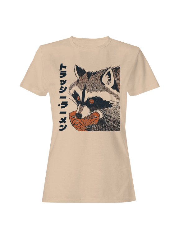 Ukiyo Block Print Trash Panda Women's Off-White T-shirt