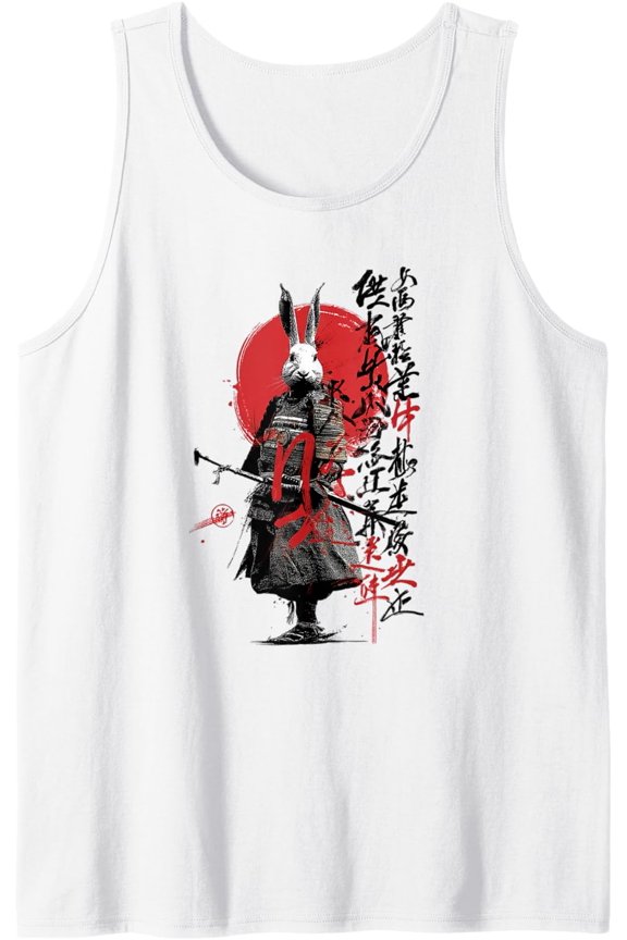 Ukiyo-E Japanese Rabbit Samurai Animal Men Women Rabbit Samurai Tank Top Size S-3XL