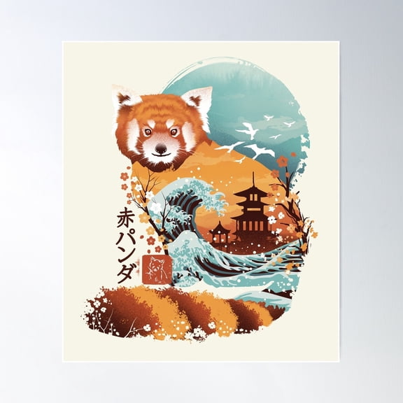 Ukiyo E Red Panda Poster Wall Art, Modern Wall Decor For Living Room Bedroom, 12x18 UNFRAMED