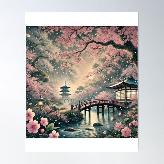 Ukiyo-E Sakura Dreamscape Poster Wall Art, Modern Wall Decor For Living Room Bedroom, 8x12 UNFRAMED