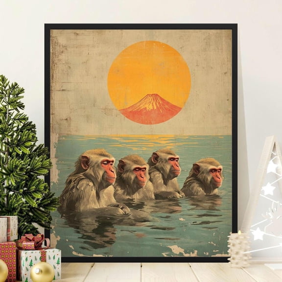 Ukiyo E Style Japanese Snow Monkeys Art Print Mountain Scene Various S Home Decor Office Wall Art