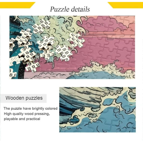 Ukiyo-e Ocean Wave Jigsaw Puzzle 500 Pieces, Zigsaw with Storage Bag and Reference Picture Easy to Solve Family Game Creative Gift for Friends Parents Grandparents