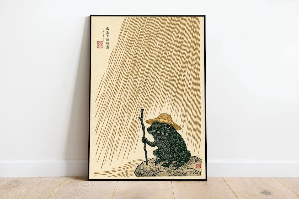 Zen Abe Ukiyoe Style Animal Japanese Frog Rain Zen Nature Wall Art, Nature ...