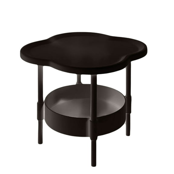 Uklsqma 2-Tier Rolling Nightstand, Plastic Portable Side Table with Storage Shelf, 49x46cm Compact Design for Bedroom, Sofa, Black