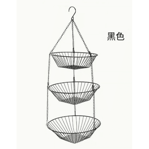 Uklsqma 3-Tier Hanging Fruit Basket | Foldable Metal Storage Rack for Kitchen & Living Room | Space-Saving Vegetable & Fruit Organizer | 29-Inch Iron Wire Basket
