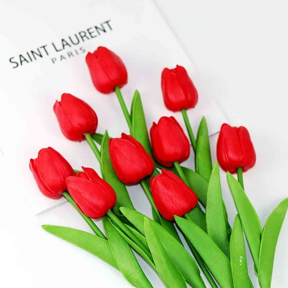 Uklsqma 9pc Mini Tulips Artificial Flowers | Scandinavian Style Wedding Home Decor | Fake Plants for Indoor Outdoor Decoration