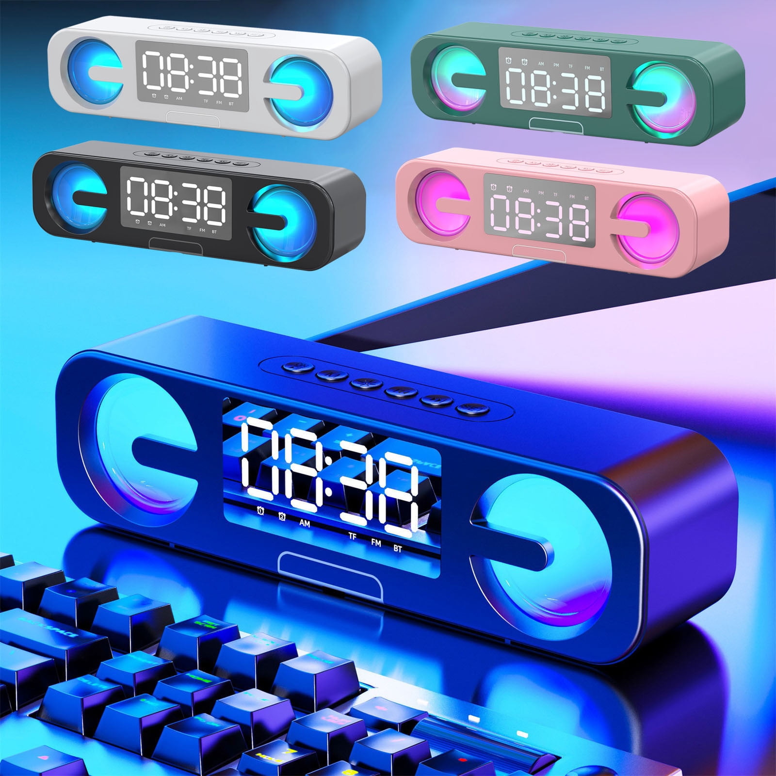 Uklsqma Alarm Clock Bluetooth Speaker, Dual 5W Bass, RGB LED Display ...