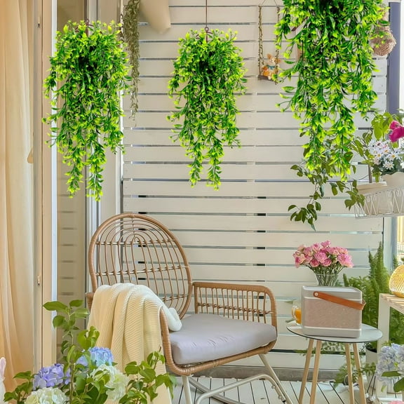 Uklsqma Artificial Hanging Plants Set of 2 | Faux Rattan Vine Greenery with Flowers | Indoor Outdoor Wall Basket Decor | 75cm Long