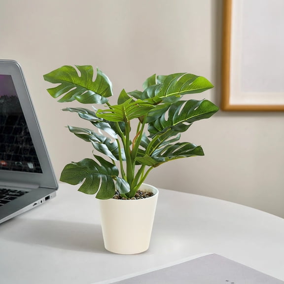 Uklsqma Artificial Monstera Deliciosa Plants in Pot | Fake Green Plastic Plants for Home Decor | Small Faux Plants for Living Room, Desk, or Office | 1 Piece