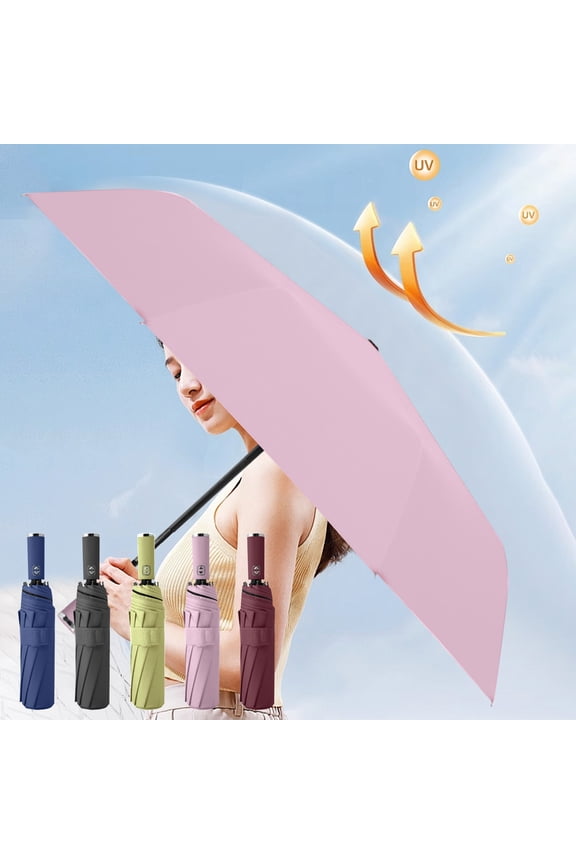 Automatic Folding Umbrella, 105cm Coverage, 10-Rib Reinforced Frame & High-Density Black Fabric for Strong Wind and UV Protection