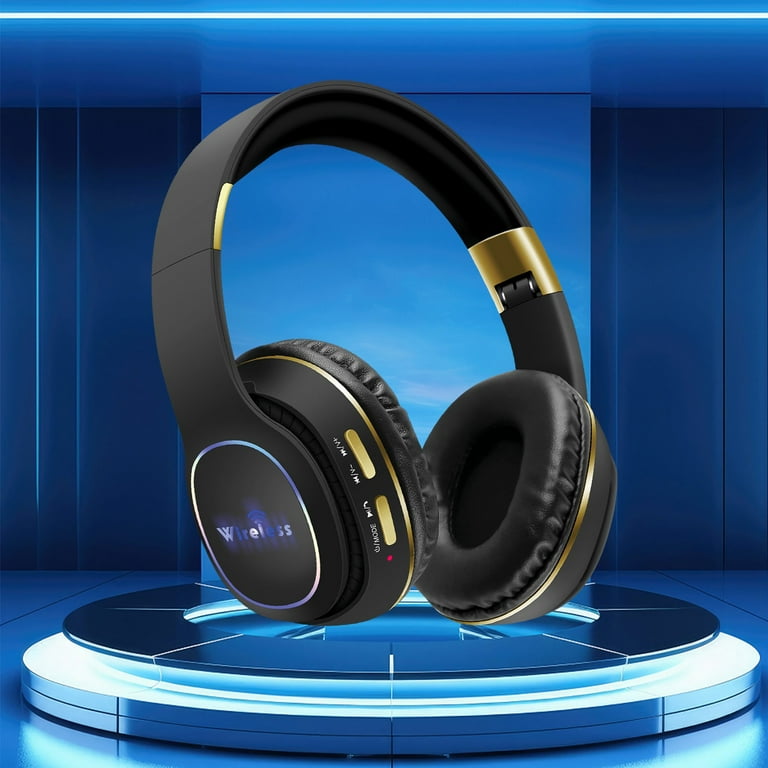 Uklsqma Bluetooth 5.0 Wireless Headphones with LED Lights Over Ear Stereo Gaming Headset for Mobile Computer Music Sports Wired Wireless Modes