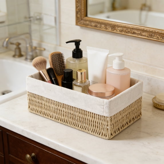 Uklsqma Handwoven Rattan Wicker Storage Basket, Rectangular with Wooden Handles, Multiple Sizes | for Clothes, Toys, Home Organization