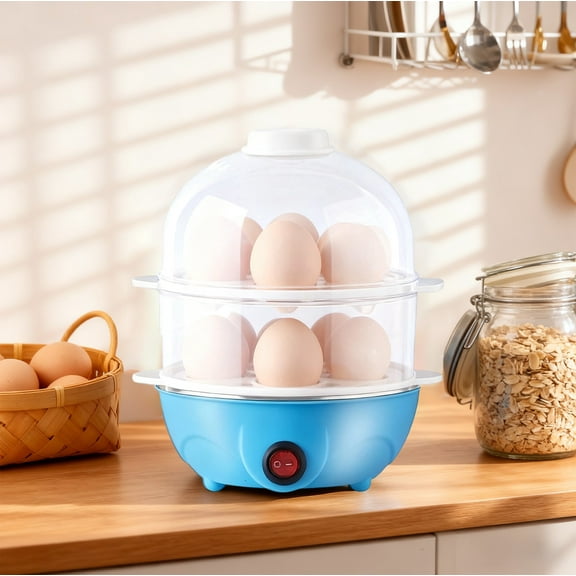 Uklsqma Mini Electric Egg Cooker | Double Layer Stainless Steel | Hard or Soft Boiled Eggs | Fast Breakfast Maker | 14 Egg Capacity | Compact for Home, Dorm, Office | Includes 1 Cooker