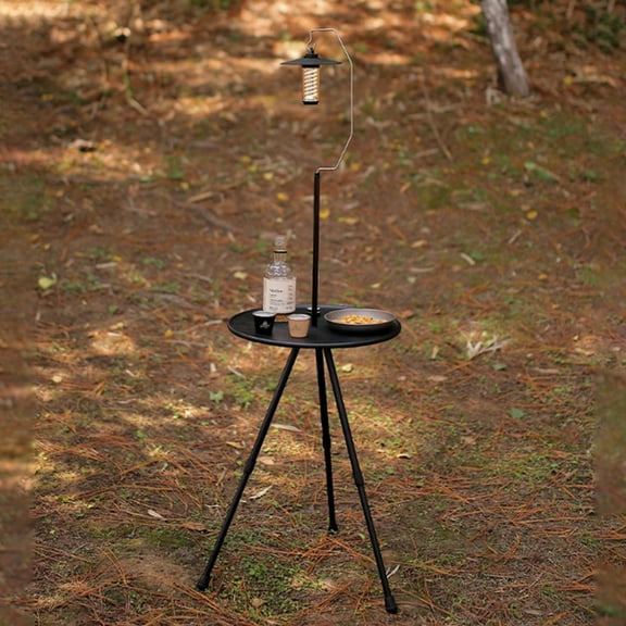 Uklsqma Outdoor Aluminum Folding Round Table | Portable Adjustable Height Camping Coffee Table with Mesh Storage Pocket | 1 Set