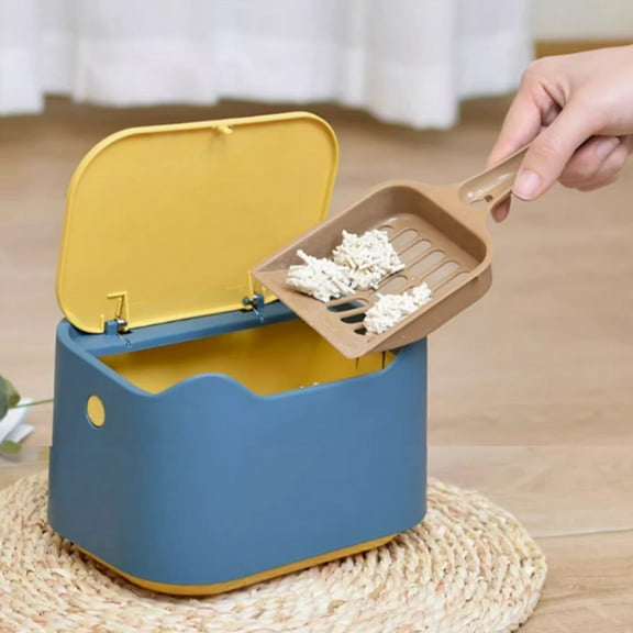 Uklsqma Self-Cleaning Cat Litter Box with Scoop & Waste Bags | One-Click Opening Litter Pan | Detachable Design for Easy Cleaning | Includes 1 Tray & 50 Bags | Blue, Coffee, Khaki