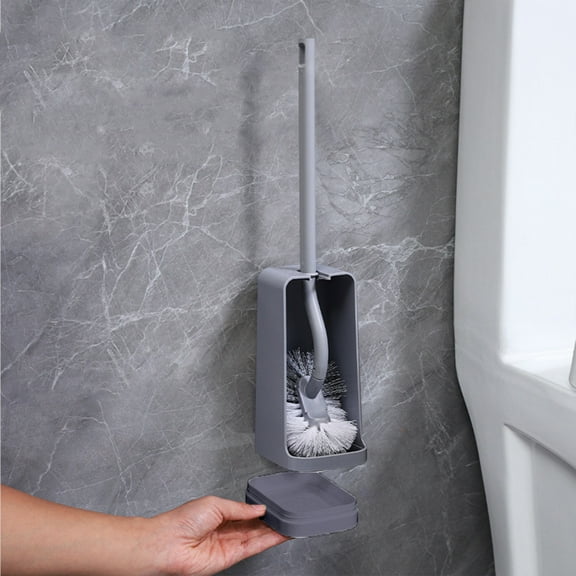 Uklsqma Toilet Brush with Hard Bristles, 16.14" Long Handle & Stable Base, Gray Plastic Bathroom Cleaning Kit for Efficient Bowl and Groove Cleaning