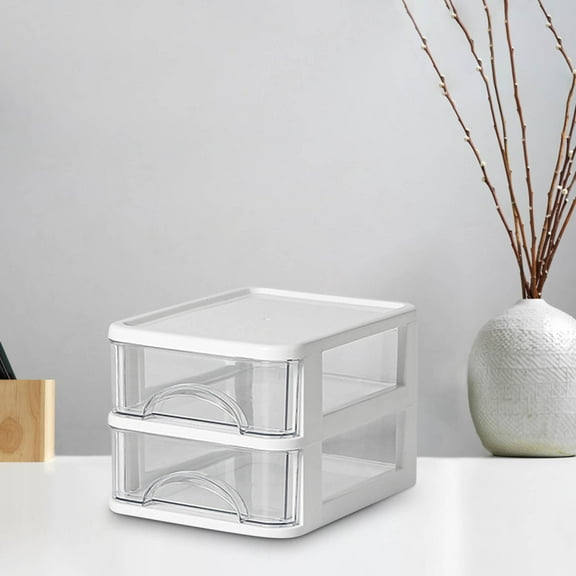 Uklsqma Transparent Plastic Desktop Storage Box with Drawers | 2-Tier Organizer for Stationery & Office Supplies