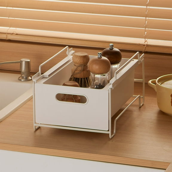 Uklsqma White Plastic Pull-Out Cabinet Organizer | Stackable Kitchen Shelf & Slide-Out Pantry Basket | Tiered Drawer Storage Divider Rack, 11.61x7.87x6.30 Inches