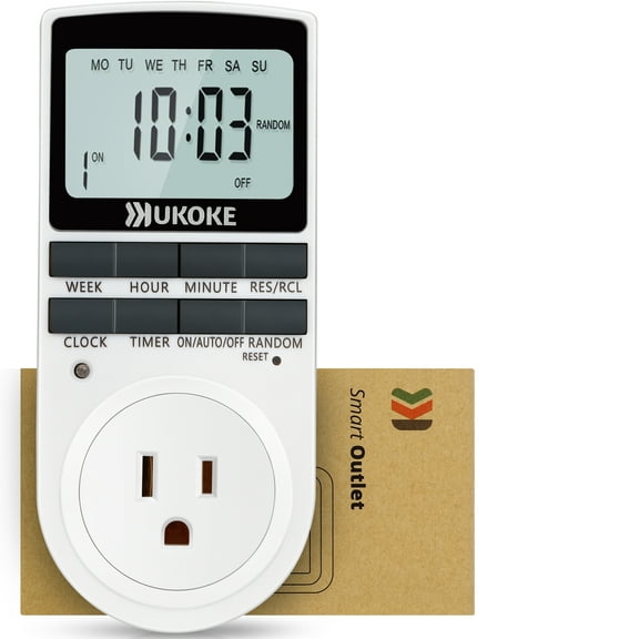 Ukoke Appliance Timer with Outlet, Weekly Programmable, 1 Pack