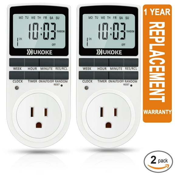 Ukoke Appliance Timer with Outlet, Weekly Programmable, 2 Pack