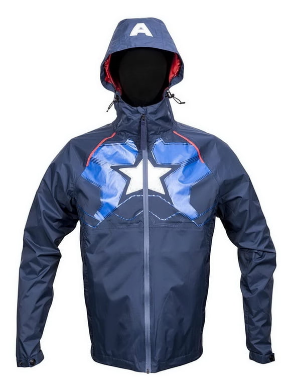 Ukonic Marvel Captain America Mens Zip Raincoat Hooded Jacket | X-Large Male