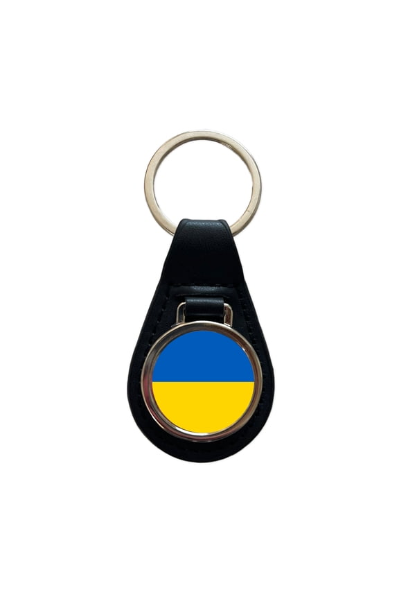 Ukraine Country Flag Metal Black Leather Keychain