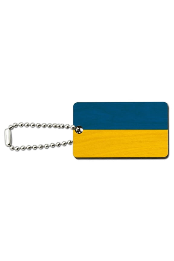 Ukraine Country Flag Wood Wooden Rectangle Keychain Key Ring