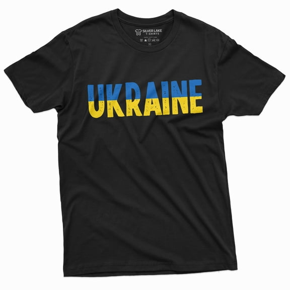 Ukraine Country Logo Flag T-Shirt Trident Ukrainian Indendence Day Mens T-Shirt (Large Black)
