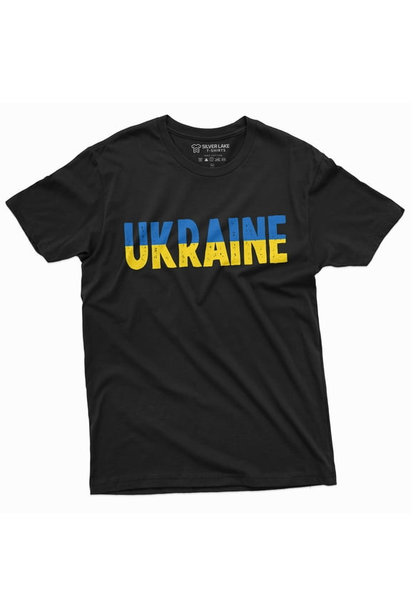 Ukraine Country Logo Flag T-Shirt Trident Ukrainian Indendence Day Mens T-Shirt (Medium Black)