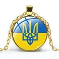 thumbnail image 1 of Ukraine Flag Necklace, The Tryzub Ukrainian Symbol with Glass Top Gold Chain Pendant Necklace, 1 of 1