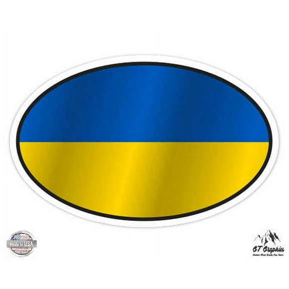 Ukraine Flag Oval - 5" Vinyl Sticker - For Car Laptop I-Pad - Waterproof Decal