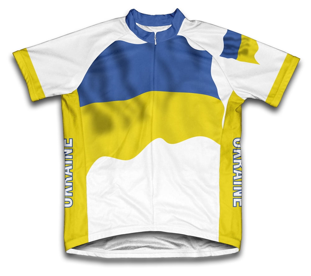 ScudoPro Ukraine Short Sleeve Cycling Jersey For Men - Euro Cut, Moisture-Wicking Polyester, 3 Back Pockets