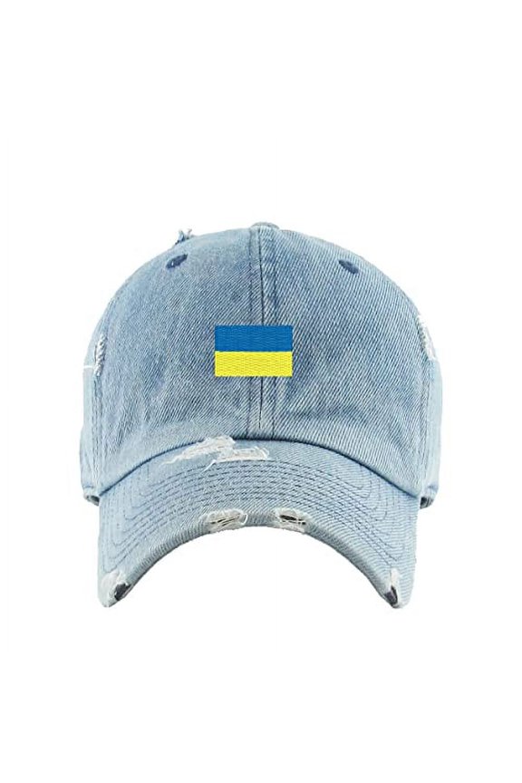 Ukraine Flag Vintage Baseball Cap Embroidered Cotton Adjustable Distressed Dad Hat Light Denim