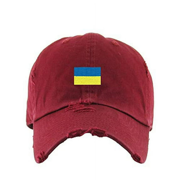 Ukraine Flag Vintage Baseball Cap Embroidered Cotton Adjustable Distressed Dad Hat Maroon