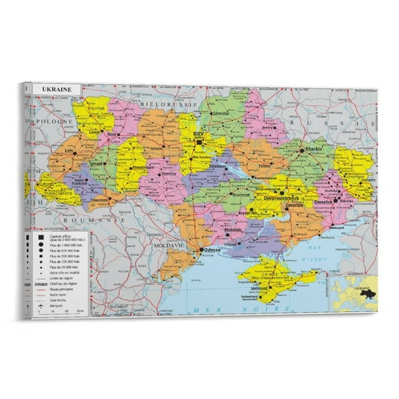 Ukraine Map Posters Canvas Poster Wall Art Picture Prints Hanging Photo Gift Decor Home Posters Artworks 16x24inch(40x60cm)