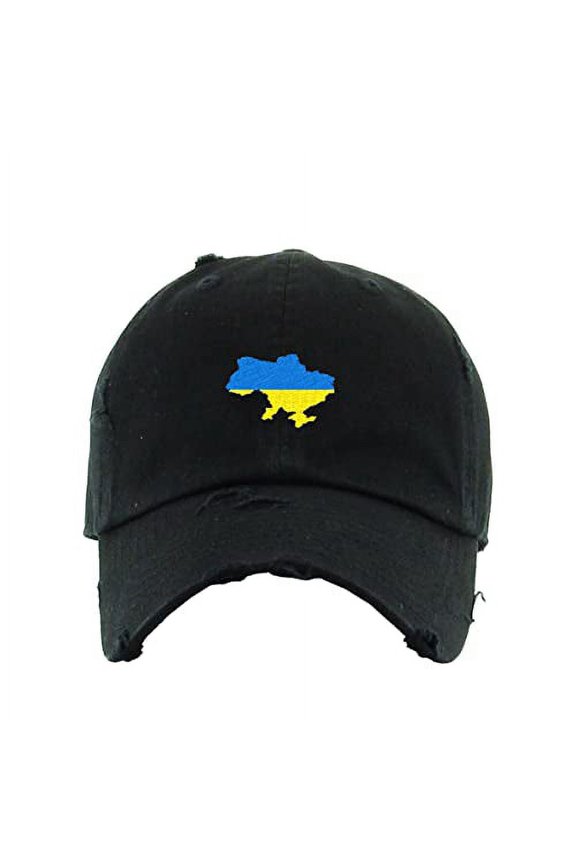 Ukraine Map Vintage Baseball Cap Embroidered Cotton Adjustable Distressed Dad Hat Black