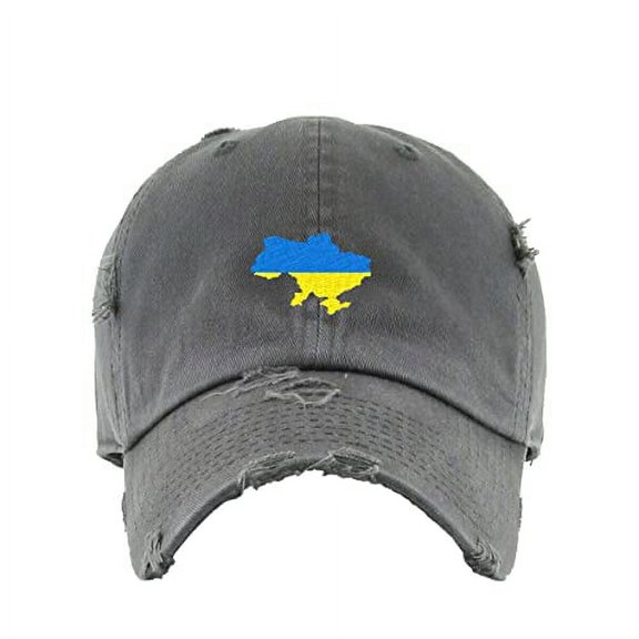 Ukraine Map Vintage Baseball Cap Embroidered Cotton Adjustable Distressed Dad Hat Dark Grey