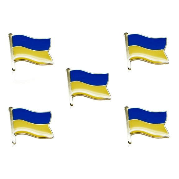Ukraine National Flag, High-Quality, Ukrainian Waving Flag Die-Cut Enamel Lapel Pin, 0 .75" (5-Pack)