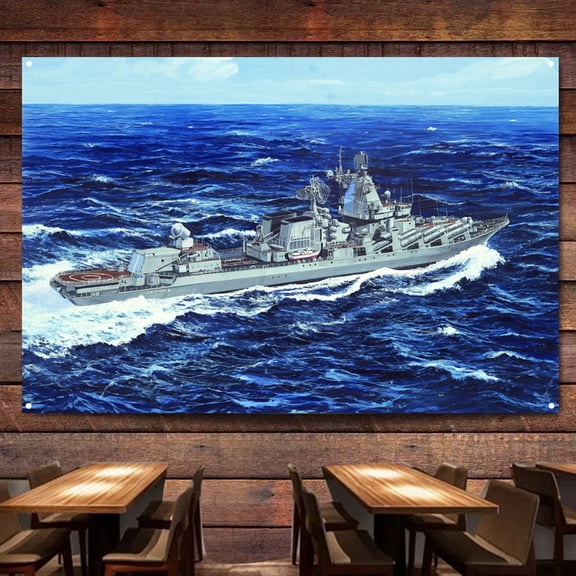 Ukraine Navy Slava Class Cruiser Battleship Wall Art Banners Hanging Flags Wall Chart Warship Art Poster Canvas Print Art Painting Home Decor Tapestry Best Gifts for Military Fans,38X57 inches