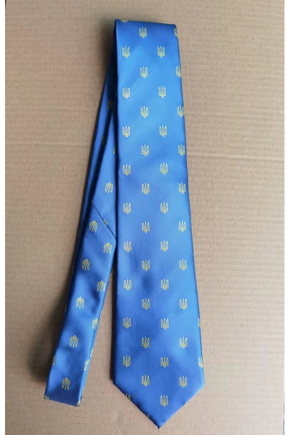 Ukraine Official Gold Trident Rep Men's Blue Tie Micro Fiber Silk Rough Tex Parliment
