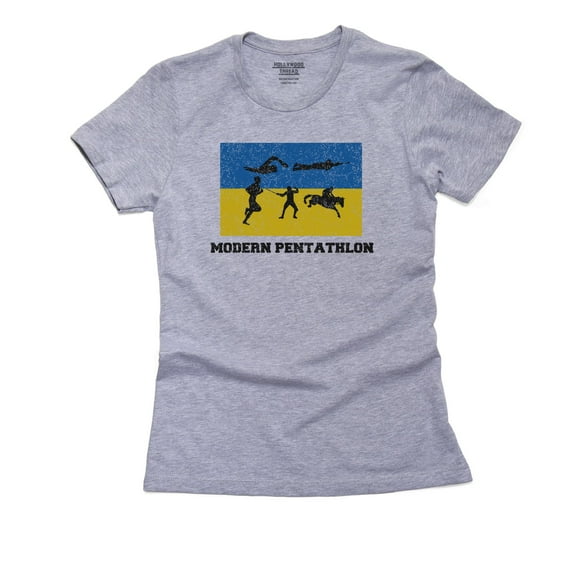 Ukraine Olympic - Modern pentathlon - Flag - Silhouette Women's Cotton Grey T-Shirt
