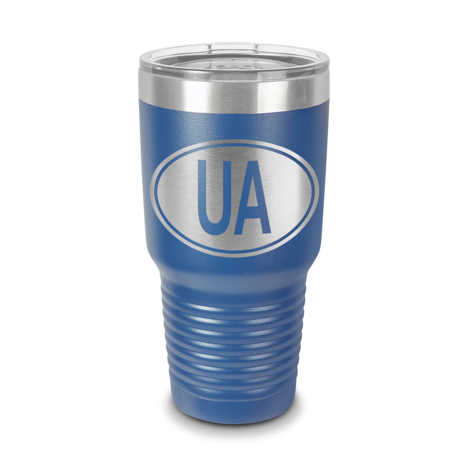 Ukraine Oval Tumbler 30 oz Laser Engraved w/ Clear Lid Stainless