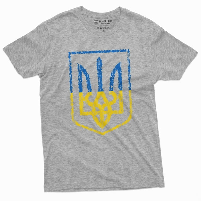 Ukraine Trident Mens T-Shirt Ukrainian Coat Of Arms Symbol Tee Shirt Tryzub Tee (XX-Large Grey)