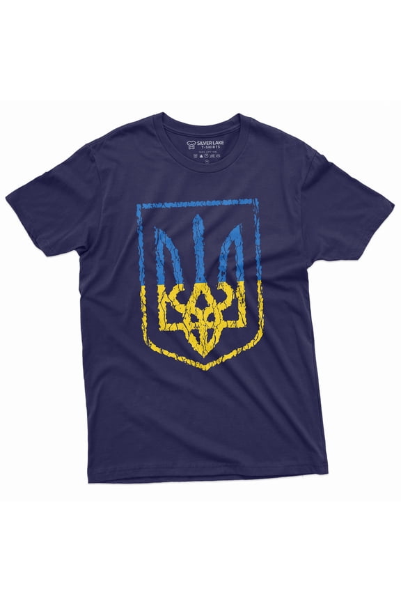 Ukraine Trident Mens T-Shirt Ukrainian Coat Of Arms Symbol Tee Shirt Tryzub Tee (XX-Large Navy Blue)