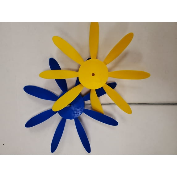 Ukraine colors lawn decor sunFlower spinner Yellow Blue Early Bloomer 8 inch dia, 12 pack