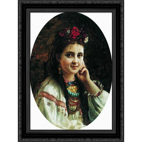 Ukrainian 20x24 Black Ornate Wood Framed Canvas Art by Makovsky, Konstantin