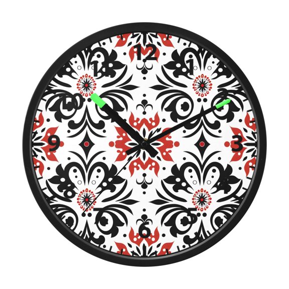 Ukrainian Design Pattern Wall Clock 12 Inch Voice Activated Night Light Silent Non Ticking