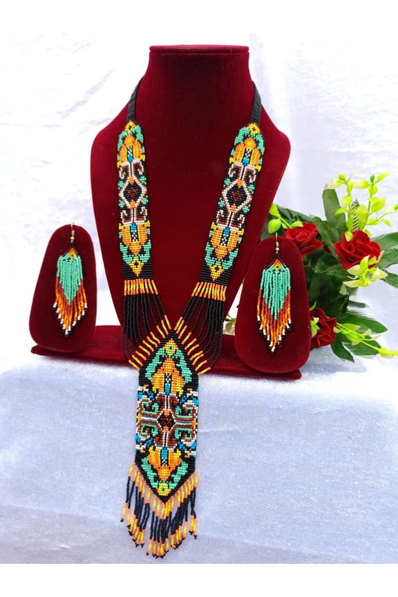 Ukrainian/Ethnic woven/beaded necklace /Gerdan with national Ukrainian pattern in traditional /Ukrainian colors, seed bead jewelry