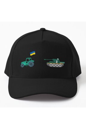 Ukrainian Farmer Towing Tank Baseball Hat, Tractor Military Action Design, Classic Cap
